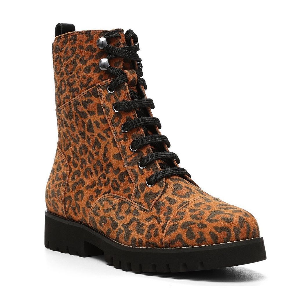 Donald Pliner Ease Leopard Print Suede Lace Up High Top Boots, NWOB